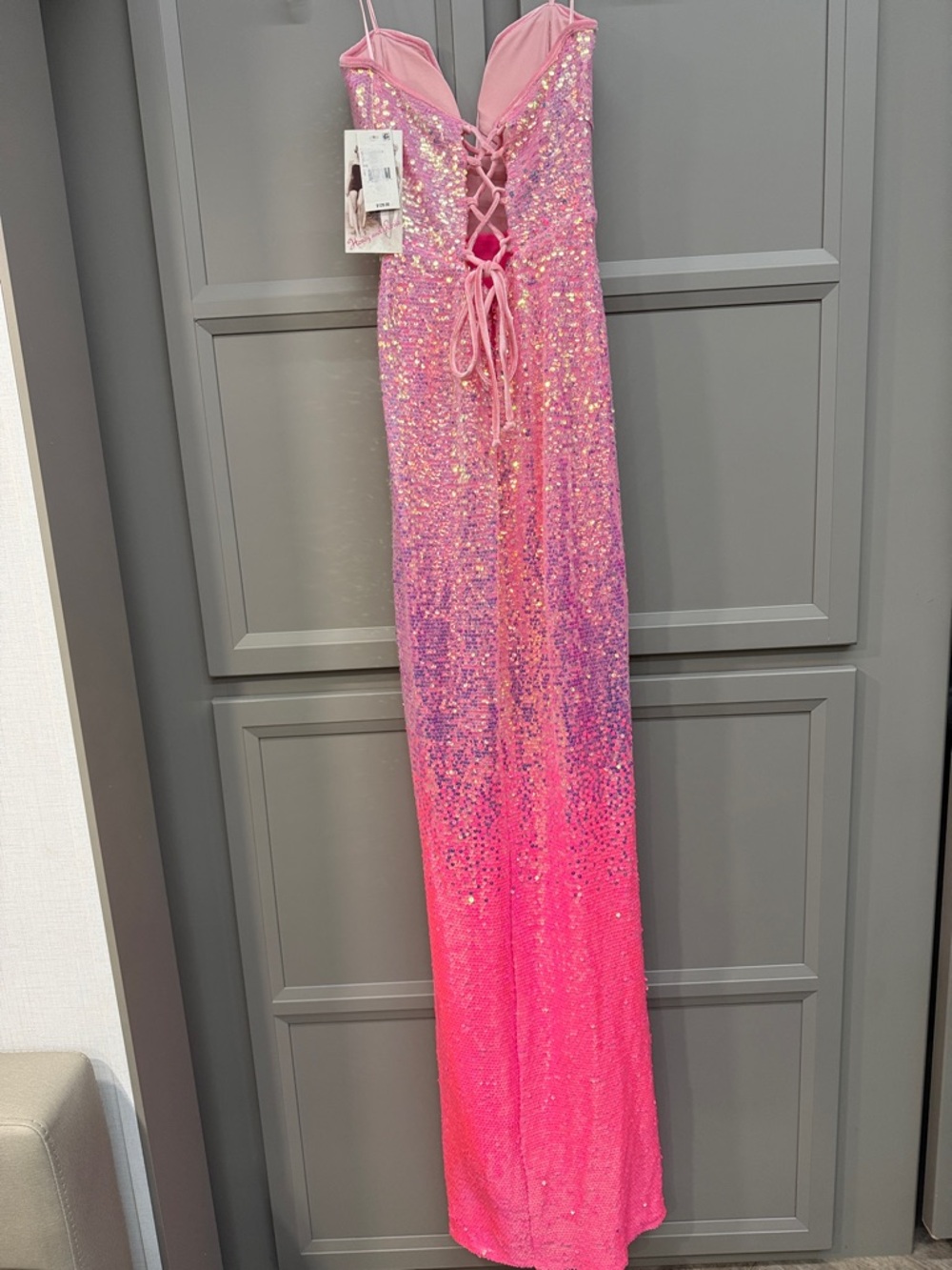 Sparkling Pink Sequin Strapless Gown - Picture 5 of 5